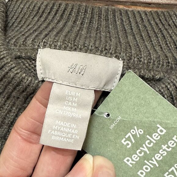 H&M Women's Mock Neck Sweater Size M Gray Green Wool Blend Pullover Knit NWT - Picture 5 of 8